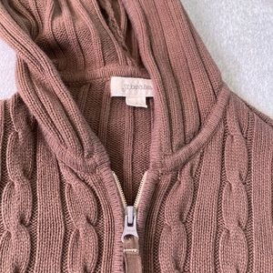 Brown cable knit zip up sweater